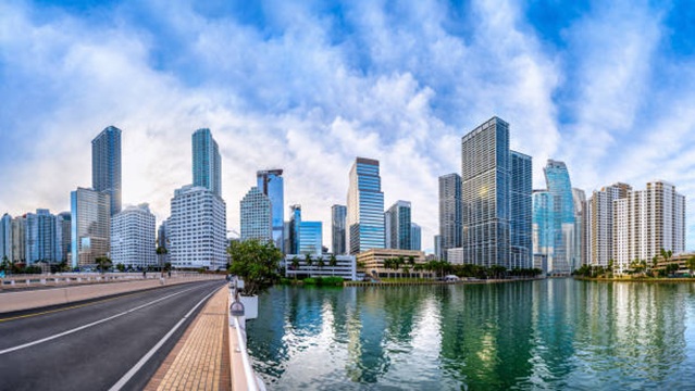 the skyline of miami seen from brickell key
